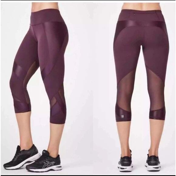 SWEATY BETTY The Power 7/8 Leggings plum purple mesh zip pocket Sz XS - Picture 1 of 10
